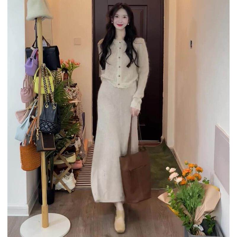韩国2025秋新款轻熟风针织套装裙女针织衫鱼尾半身裙毛衣两件套潮