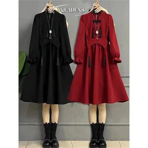 香港春秋胖m气质国风流苏设计a字小礼裙轻奢大码高级感显瘦连衣裙