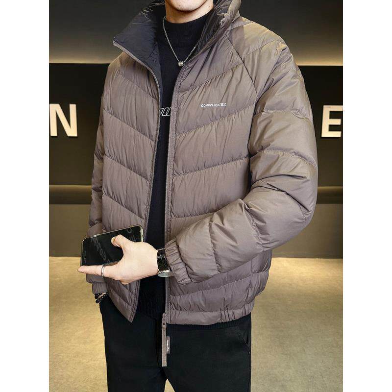 TWG轻薄立领羽绒服男秋冬季2025新款潮牌修身短款字母鸭绒厚外套