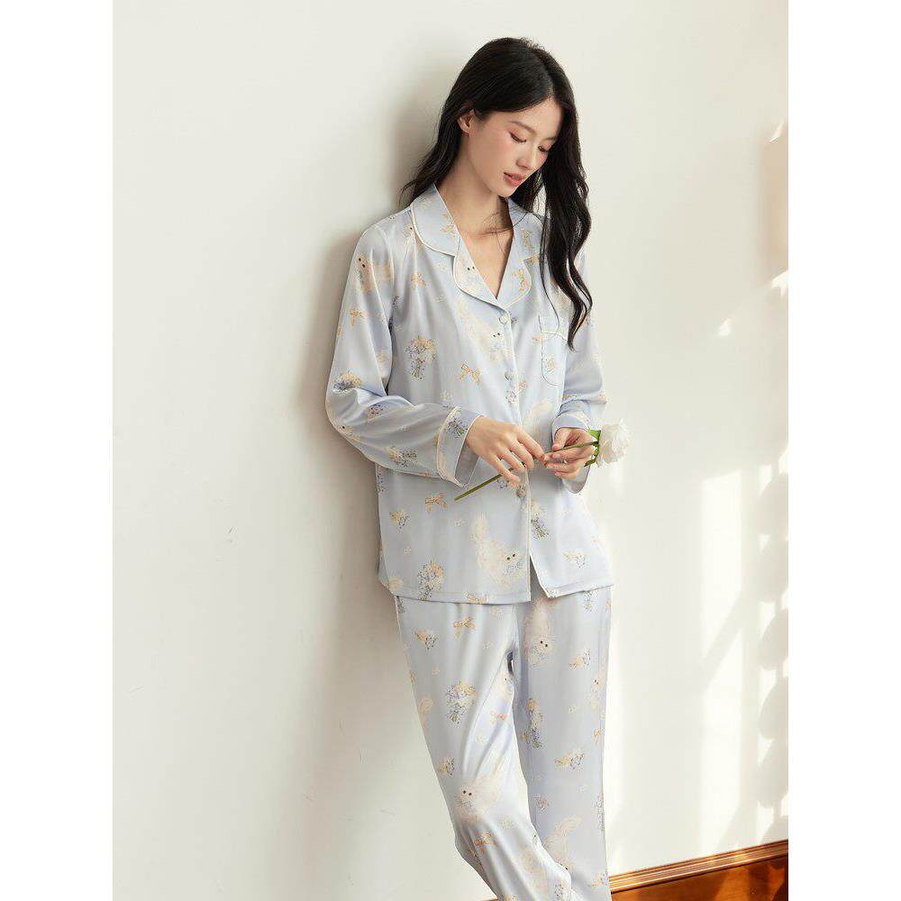 DOEO真丝睡衣女春秋季新款甜美可爱长袖长裤薄款可外穿礼盒家居服