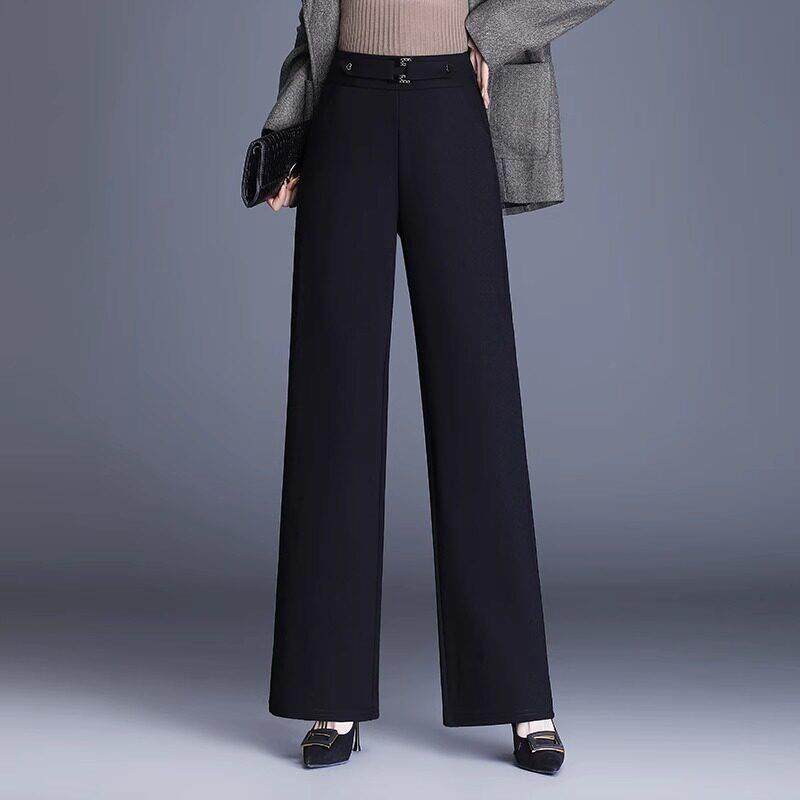 春秋阔腿裤女新款2025大码胖mm直筒裤黑色高腰显瘦垂感妈妈休闲裤