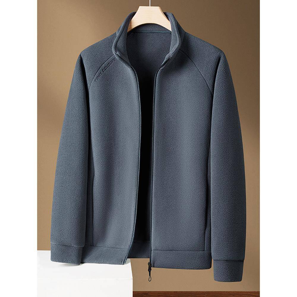 2025新款摇粒绒开衫卫衣男秋冬季加厚保暖外套纯色大码立领抓绒衣