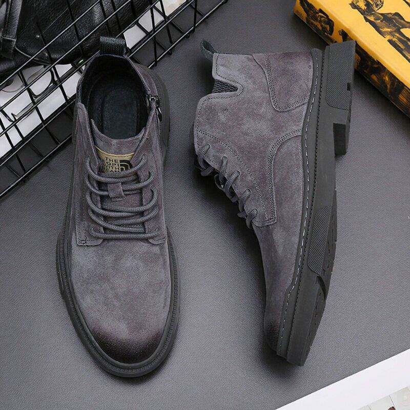 香港真皮马丁靴男款英伦风高帮鞋复古中帮沙漠工装靴休闲真皮靴子