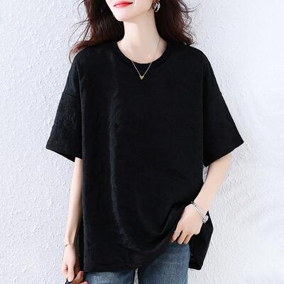 独特别致新中式蕾丝短袖t恤女夏季新款时尚宽松大尺码遮肚显瘦上