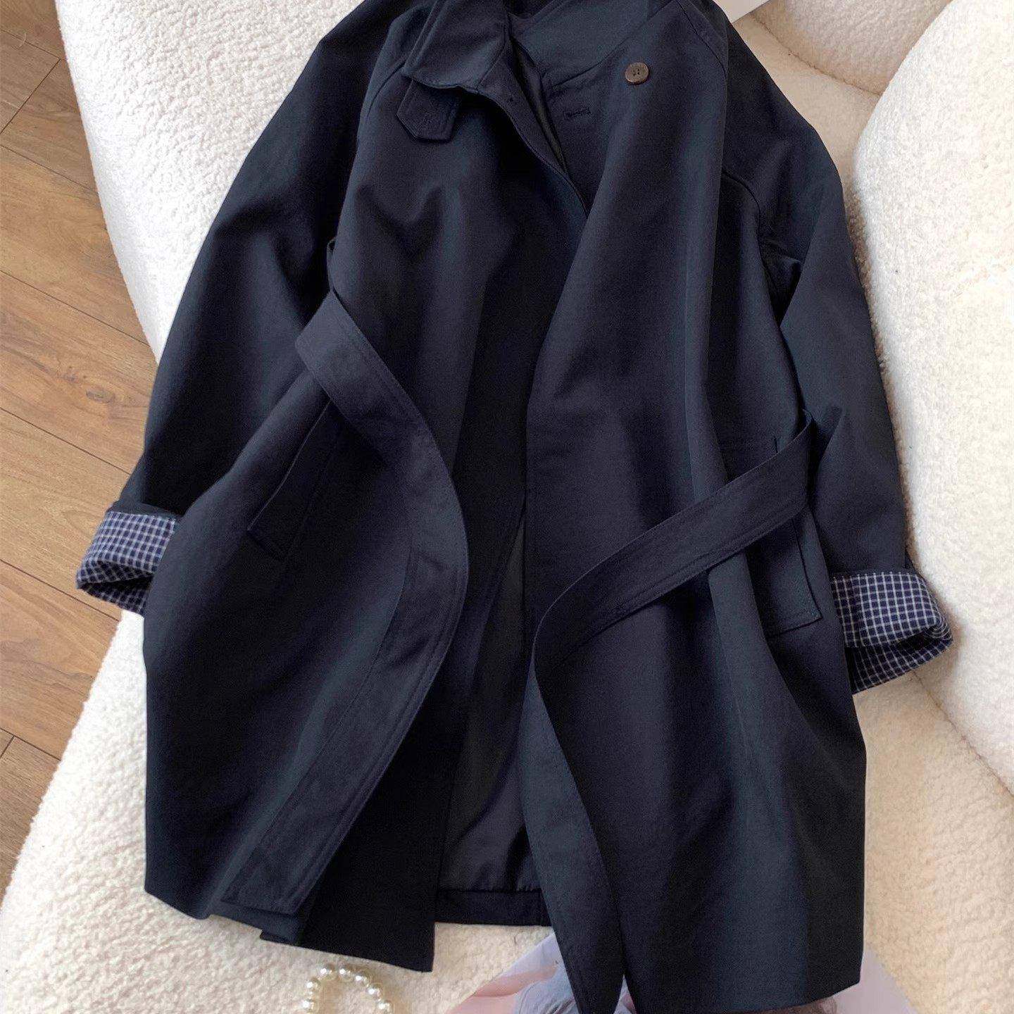 韩版抽绳风衣外套女春秋时尚百搭显瘦立领中长款风衣外套上衣潮牌