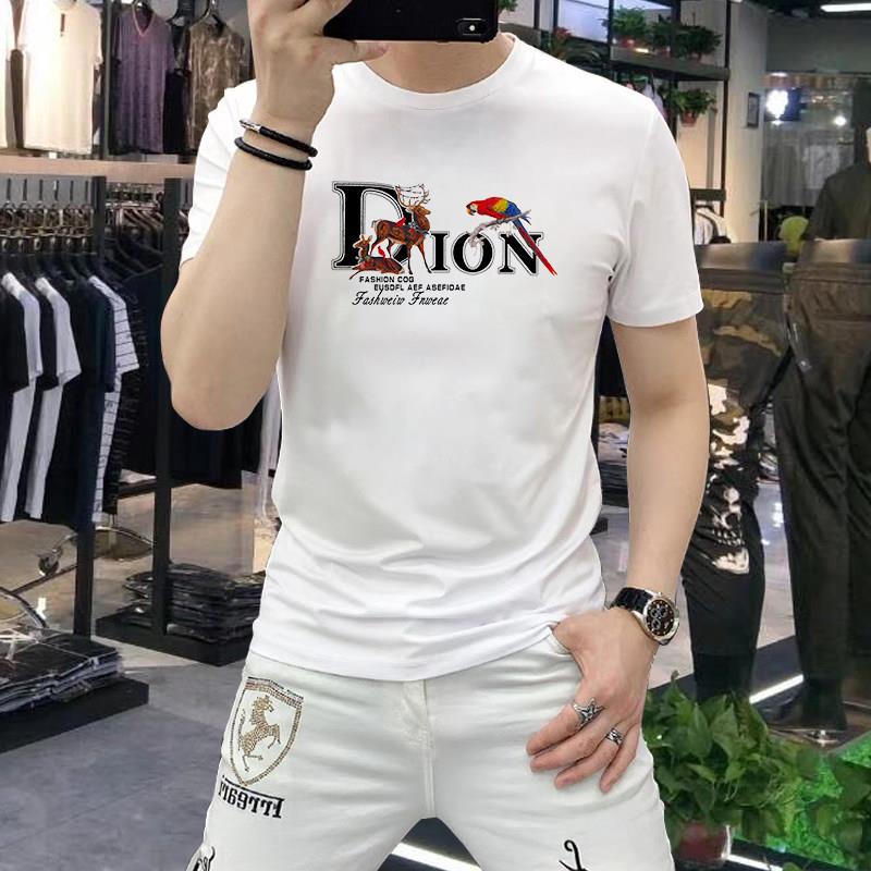 时尚夏季纯棉印花短袖T恤男款休闲潮流圆领半袖T恤修身弹力上衣