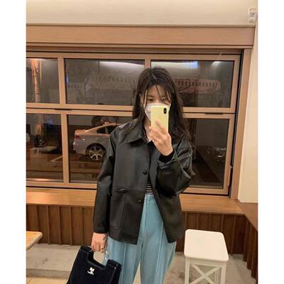 吴小姐韩国正品modest mood皮衣女外套法式覆古气质宽松长袖夹克