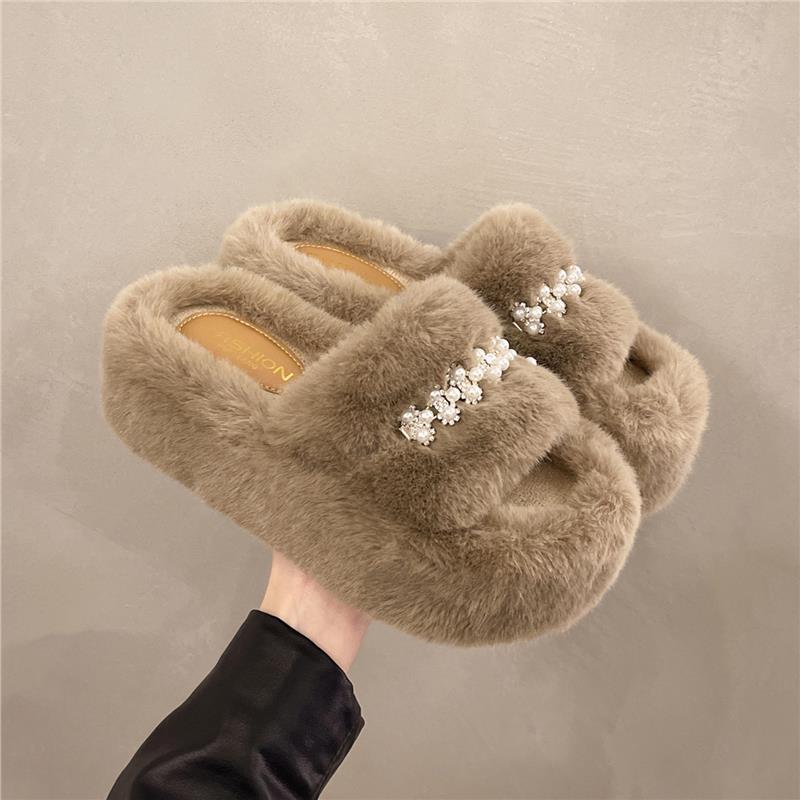 Mostarsea 巨显腿长~ 厚底毛毛拖鞋女2025秋冬外穿百搭时尚棉拖鞋