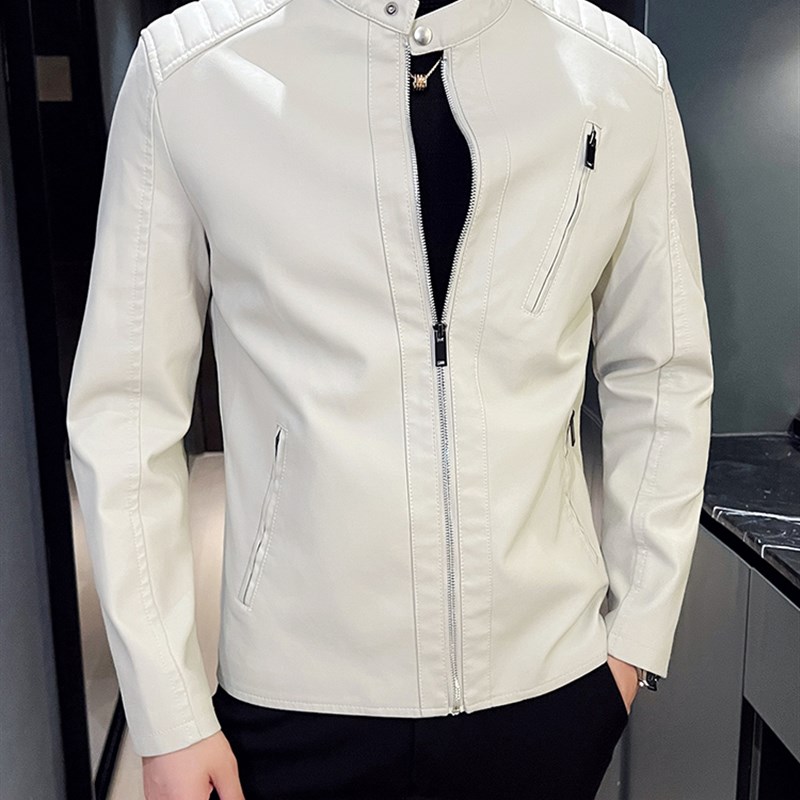 香港夹克外套男士春秋2023新款痞帅轻熟风男装立领机车服皮衣