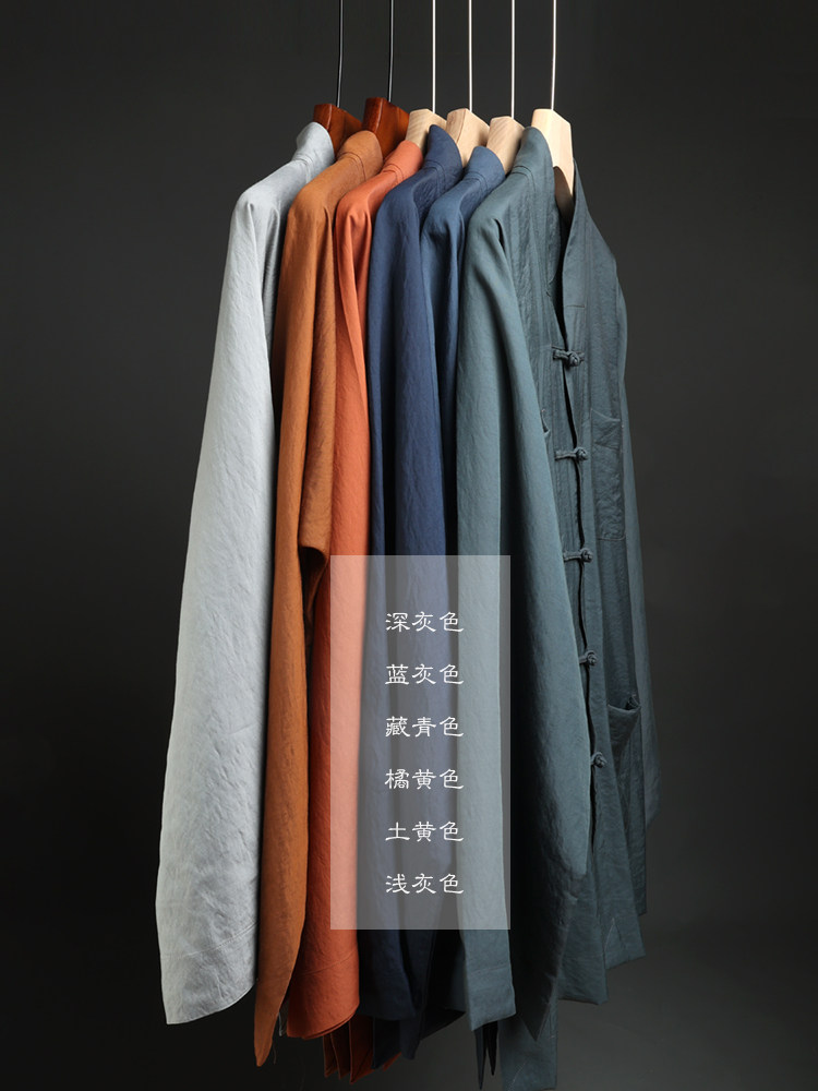 WATER RIPPLE SPRING SUMMER FABRIC MONK SHORT GOWN SUMMER THIN COTTON MONK SUIT LOOSE MONK ROBE