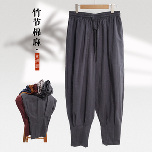 竹节棉麻收口免绑腿僧裤 子出家人裤 夏季 透气吸汗棉裤 子 薄款 新款