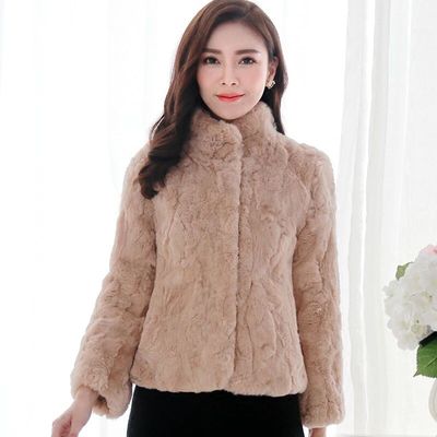 海宁真獭兔毛2025秋冬新款时尚立领气质修身保暖皮草外套短款女款