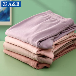 单件秋冬保暖裤 宽松高腰中厚打底全棉毛裤 磨毛大码 AB纯棉女士秋裤