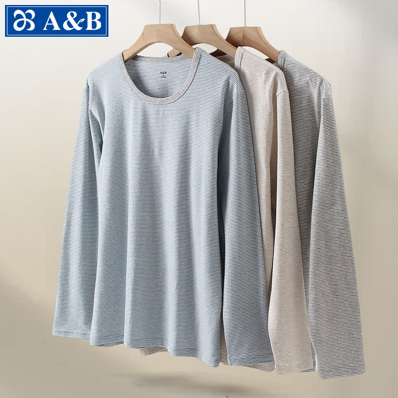 AB纯棉条纹圆领单件保暖上衣