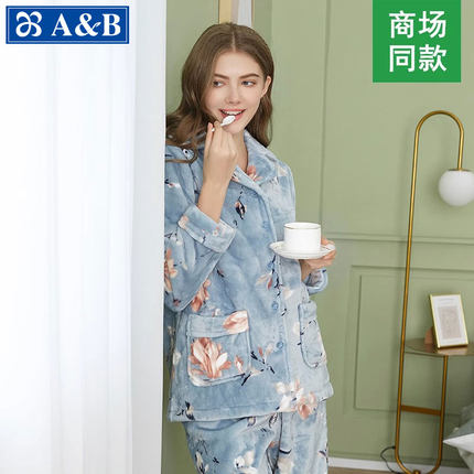 AB睡衣珊瑚绒女冬加厚加绒法兰绒公主风甜美可爱套装家居服春秋冬