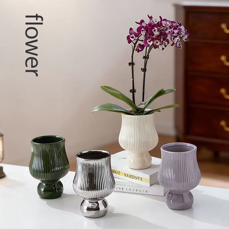 法式古典气质高级感大口径北欧高脚陶瓷花瓶蝴蝶兰鲜花客厅摆件,家居饰品,花盆,淘宝优惠券,粉丝福利购,淘宝优惠卷