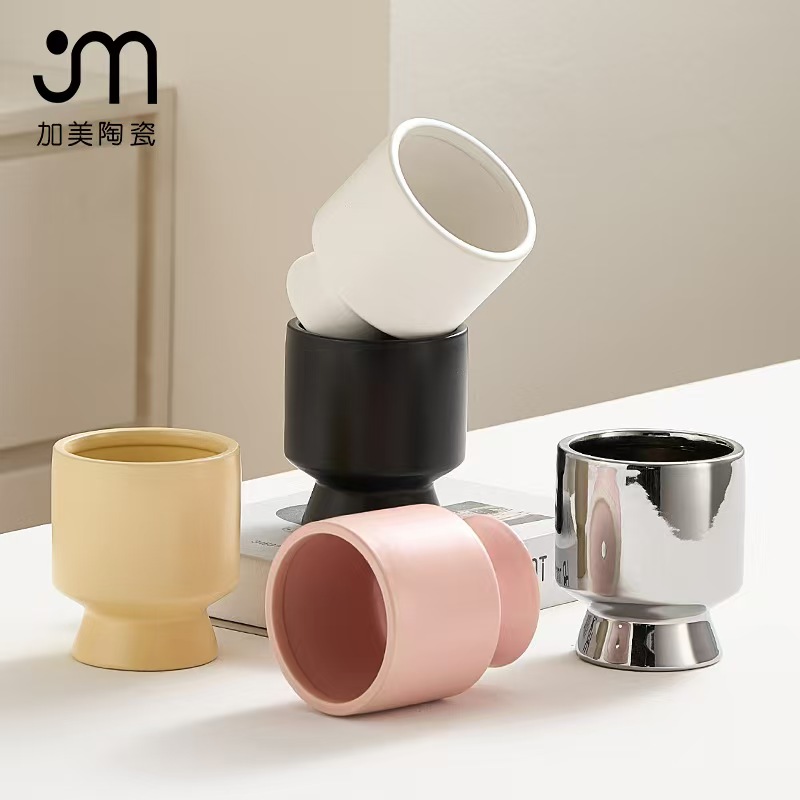 高脚马卡龙色时尚陶瓷花盆 蝴蝶兰绿植多肉器皿北欧简约风