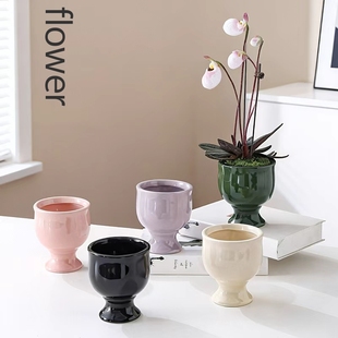 北欧简约现代陶瓷花盆创意个性艺术花瓶客厅插花蝴蝶兰兜兰花盆
