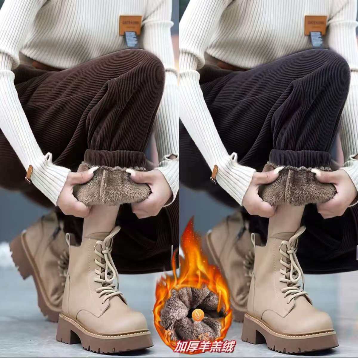 【买一送一】秋冬新款加绒加厚灯芯绒裤外穿保暖羊羔绒束脚哈伦裤