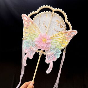 大翅膀团扇扑棱蛾子扇子长柄中国风超仙拍摄道具蝴蝶扇舞蹈扇子