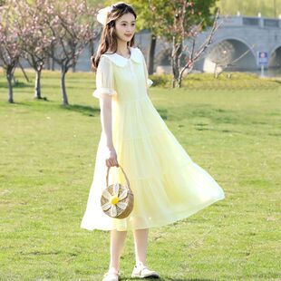 初中生连衣裙少女大童夏季高中生夏装学生长裙过膝仙女裙显瘦飘逸