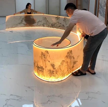 订制唐式宋式美学飘带吊灯发光可弯曲UV图画卷造型多变大吊灯