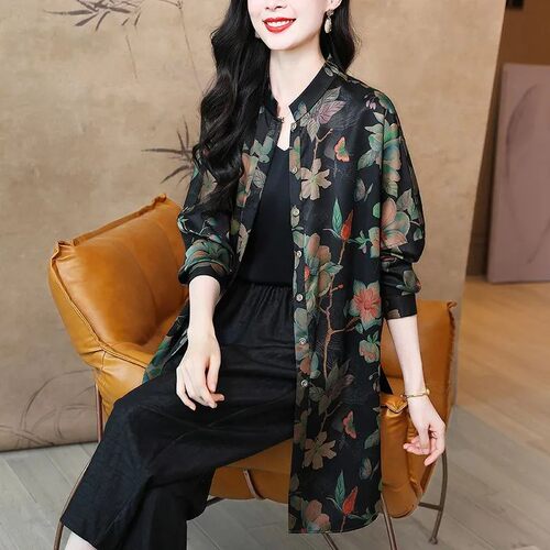 妈妈春秋装大码桑蚕大码开衫衬衫
