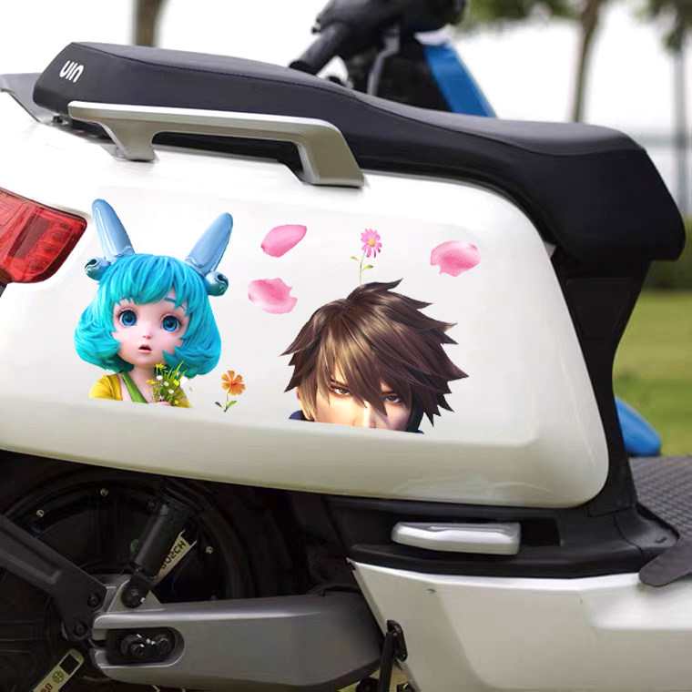 王者荣耀汽车车贴蔡文姬贴纸卡通划痕遮挡装饰电动车雅迪小牛贴花