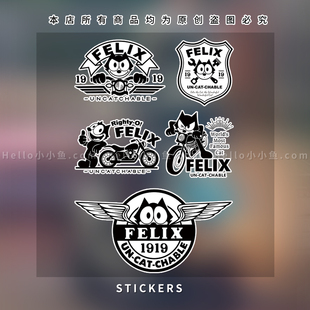 卡通菲利克斯猫拉花个性创意摩托车汽车贴纸复古机车电动车贴纸