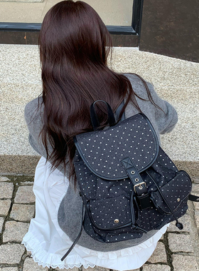 Unique Blue星星波点双肩包2025秋季千禧辣妹可爱学生书包复古女