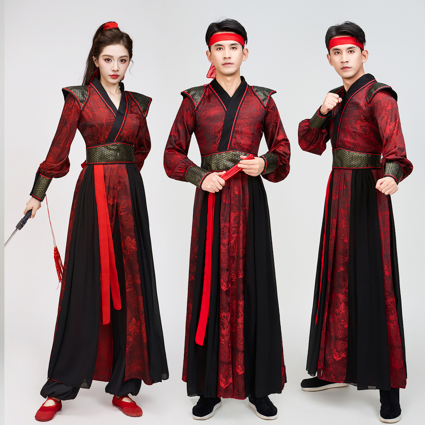 男女侠客风演出服花木兰古装汉服雪龙吟扇子舞打鼓服天地龙鳞表演