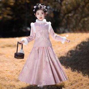 女童旗袍儿童古风汉服女孩国风连衣裙秋冬套装新款新中式女装改良
