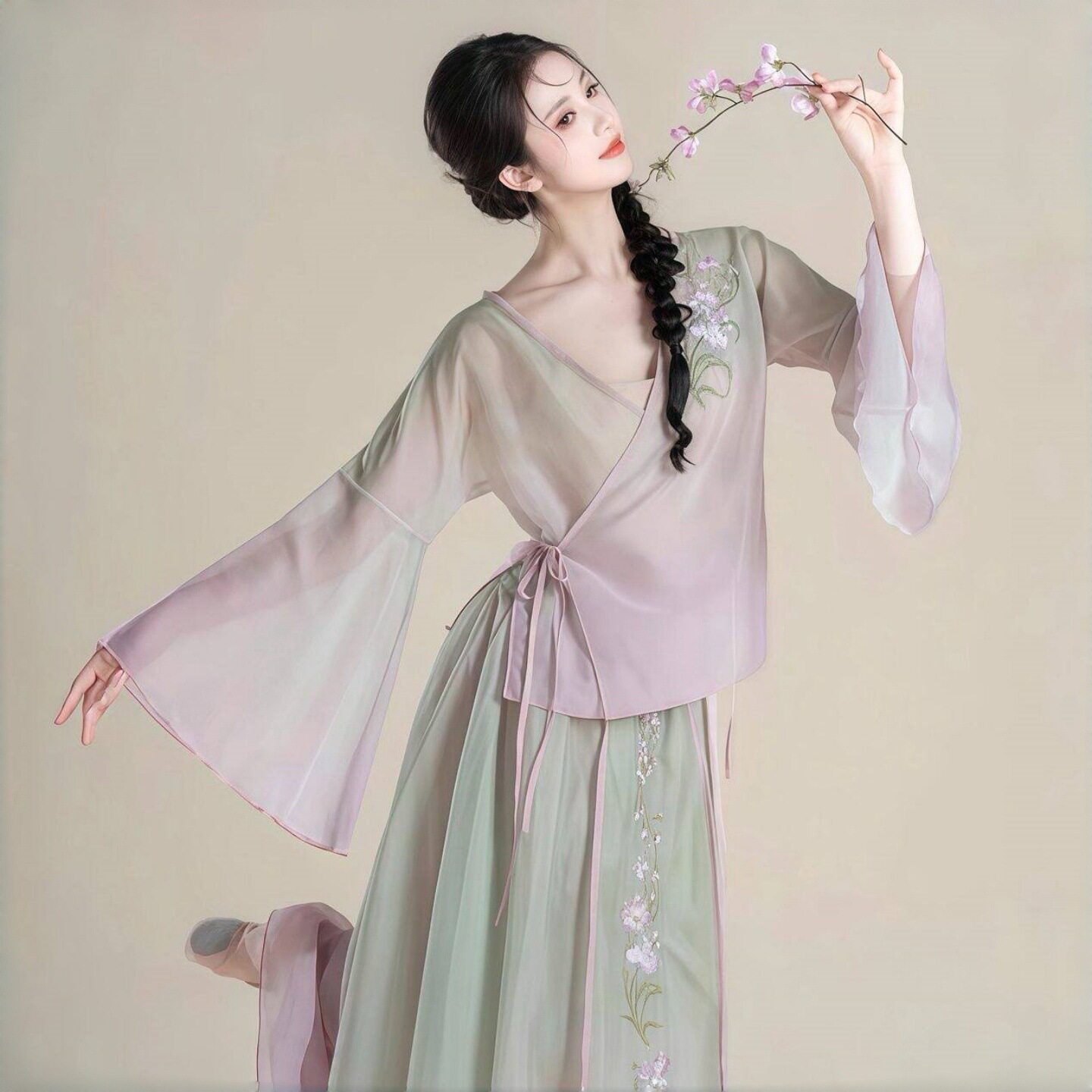 舞飘逸裤裙舞蹈服民族舞仙气中式古典练功新纱衣中国演出服装身韵