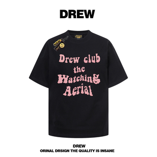 drew美式 t恤男女街头宽松夏季 纯棉情侣装 上衣ins 潮牌字母印花短袖