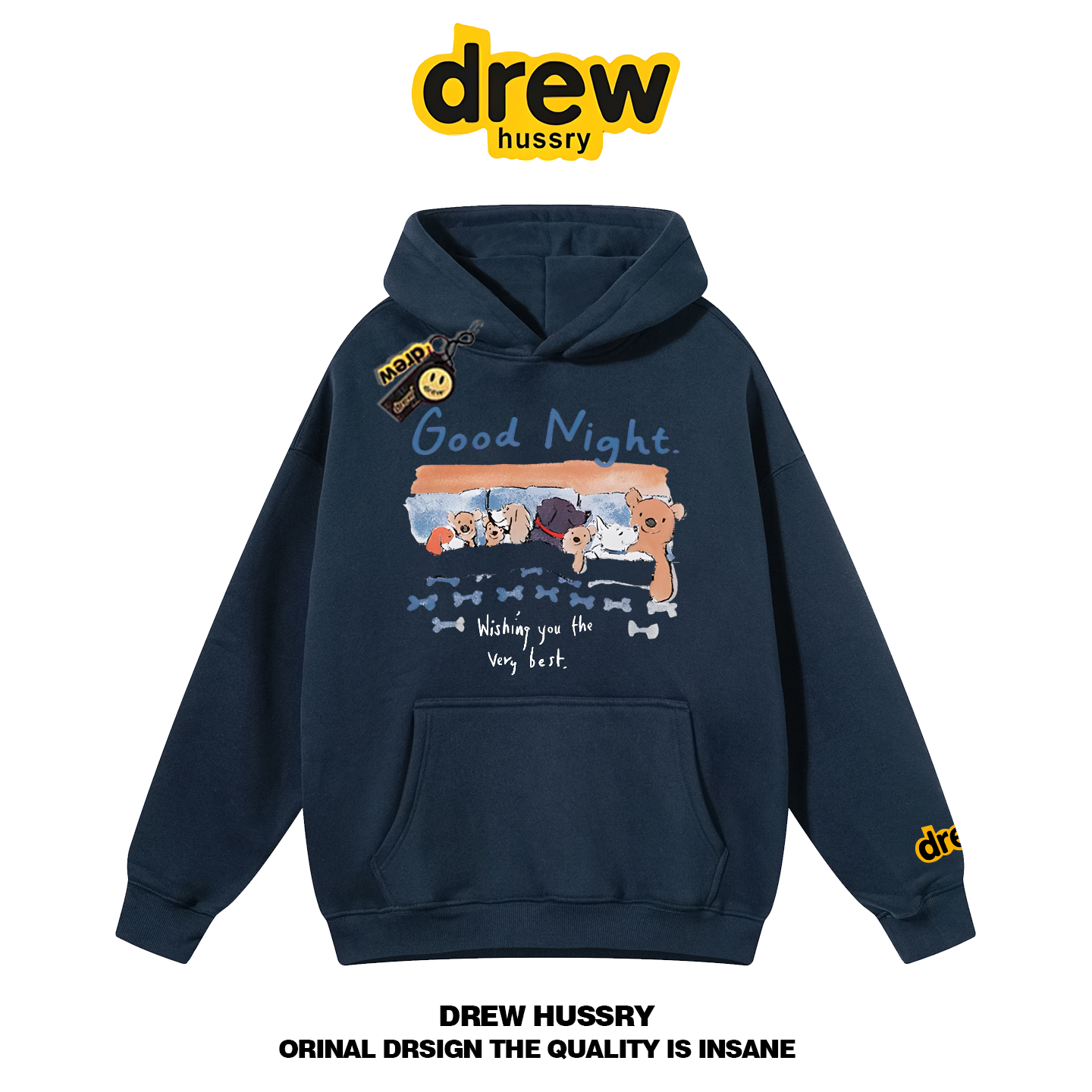 官网drew潮牌小熊卡通连帽卫衣男