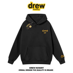 drew笑脸潮牌good简约印花连帽卫衣男女情侣美式宽松秋冬加绒外套