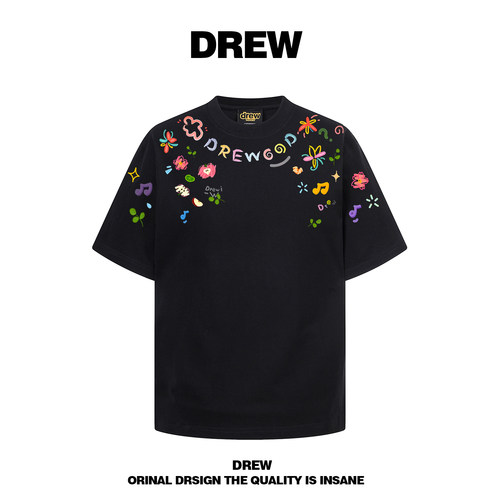 drew潮牌涂鸦纯棉宽松短袖T恤