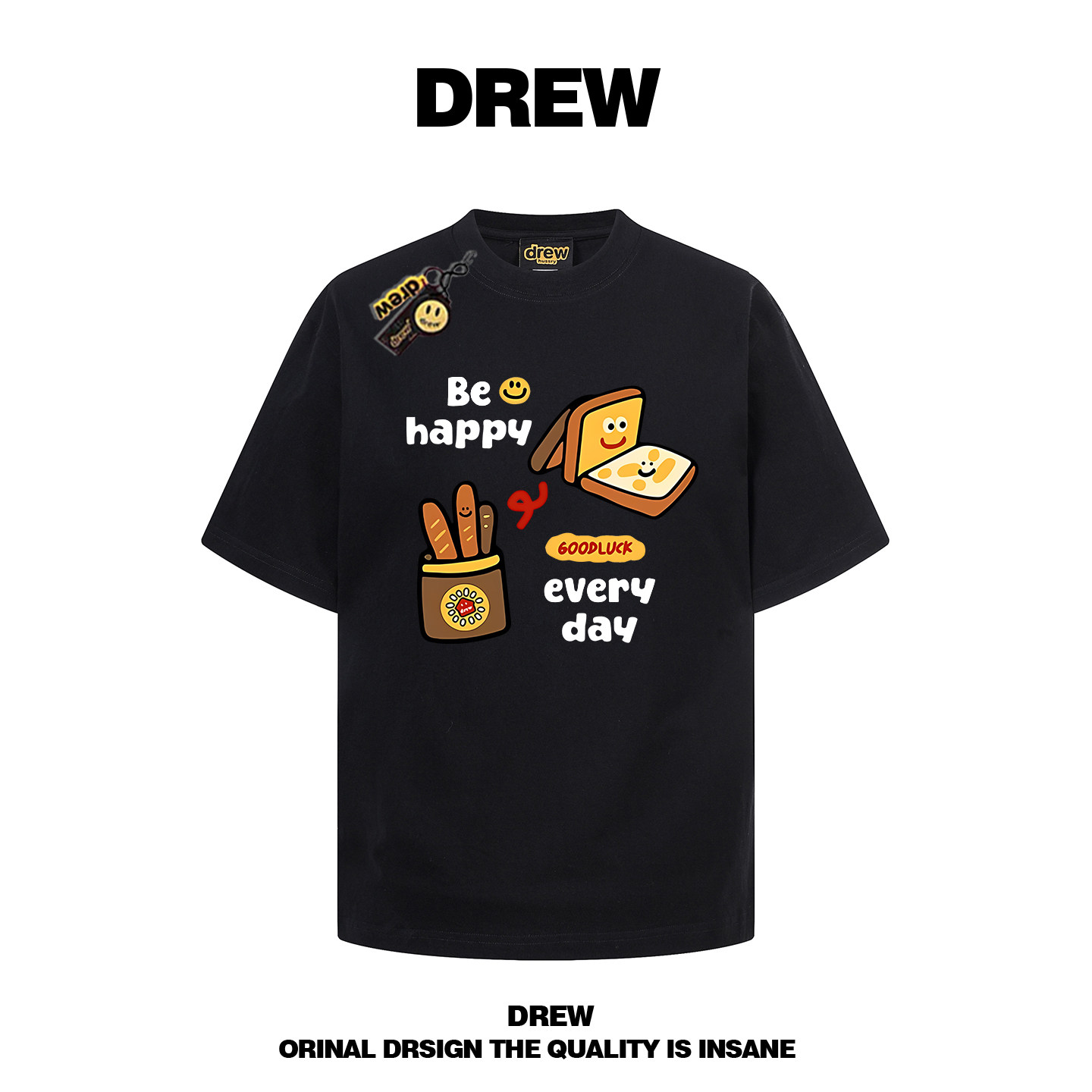 drew美式潮牌薯条卡通印花短袖t恤男女休闲宽松情侣装纯棉半袖tee