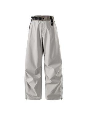 美式冲锋裤男女宽松百搭中性风秋冬新款直筒防水反光拉链休闲裤