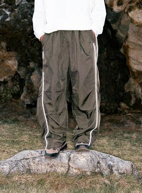 美式复古潮牌防风防泼水工装褶皱长裤男日系宽松休闲束脚裤子