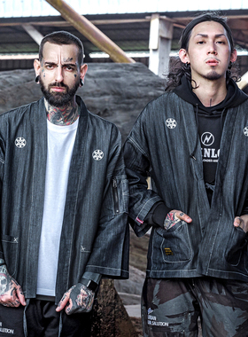 国潮kimono日系和风道袍男余文乐复古宽松刺绣七分袖开衫夹克外套