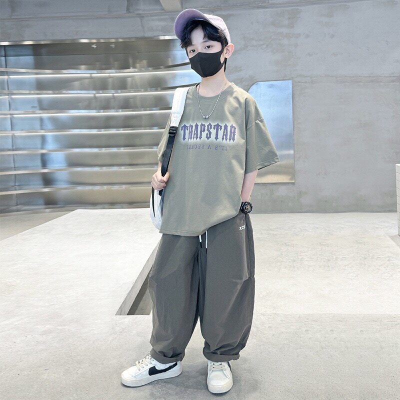 男童短袖T恤2026新款儿童夏装套装中大童装男孩夏季休闲短袖T恤棉