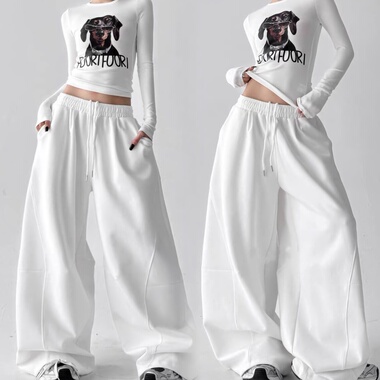 白色爵士jazz运动裤女韩版宽松街舞潮酷百搭休闲裤高腰街舞阔腿裤