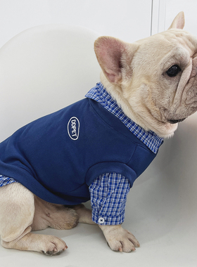 法斗衣服巴哥衬衣假两件秋冬保暖卫衣毛衣马甲大码胖狗宠物狗衣服