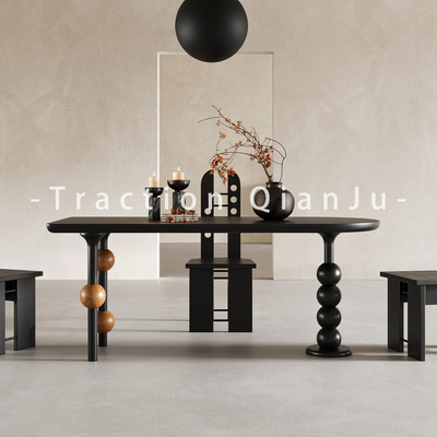 中古风黑色实木餐桌设计师款
