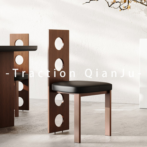 中古风实木软包皮面餐椅设计师款