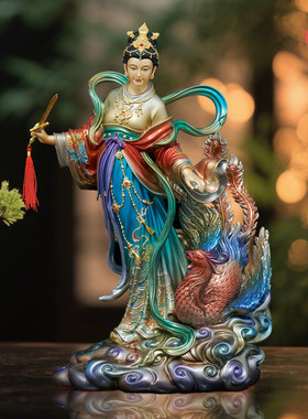 铜彩九天玄女神像家用供奉
