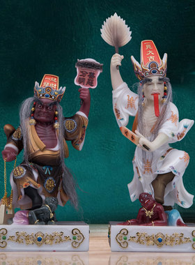 家用七爷八爷摆件汉白玉祝福