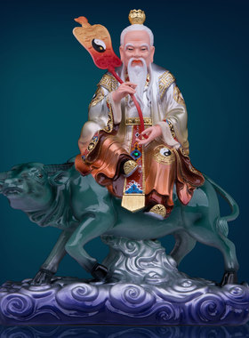 树脂精工彩客厅老子骑牛摆件