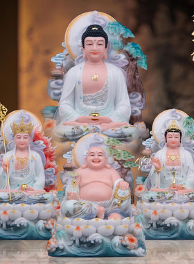 观音地藏王释迦佛弥勒摆件汉白玉